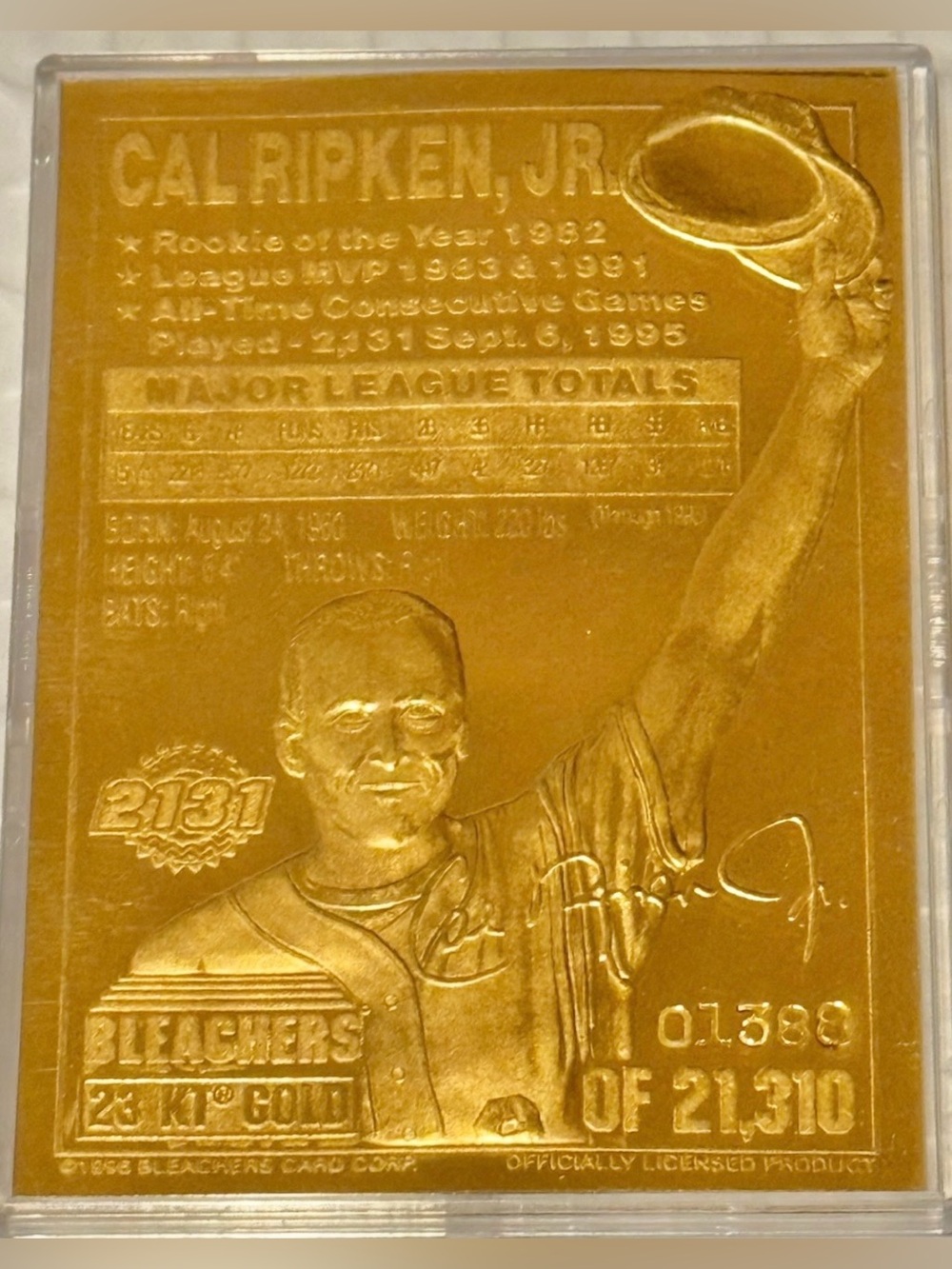 1996 Bleachers Cal Ripken Jr. "Ironman" 23 karat Gold Foil trading card w/COA